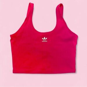 Dark Hibiscus Pink Adidas Ribbed Crop Tank Top Women’s Medium Embroidered Logo